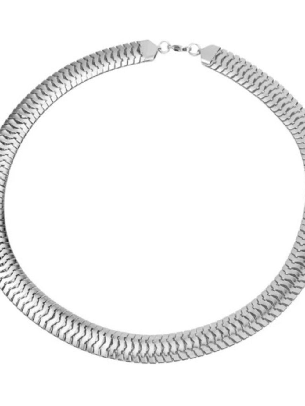 Fish Scale Wide Lay Flat Link Necklace In Stainless Steel. 24"